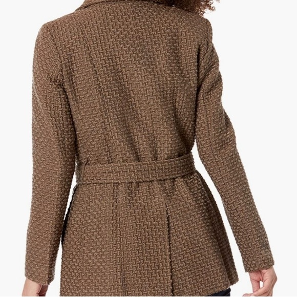 Calvin Klein Textured Brown Pea Coat - Picture 2 of 5